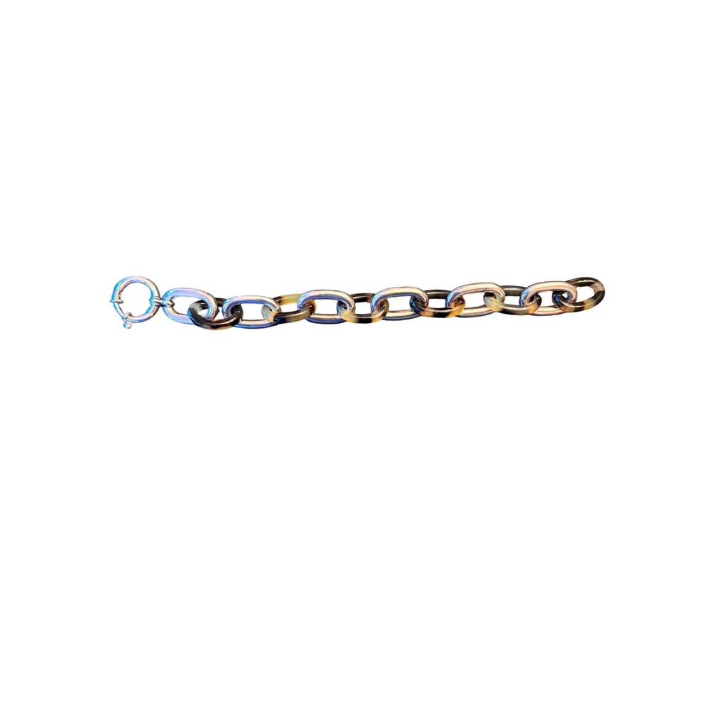 Ralph Lauren Bracelet Silver Tortoiseshell Mixed Media Chain Link Chunky RL Logo - Picture 3 of 4